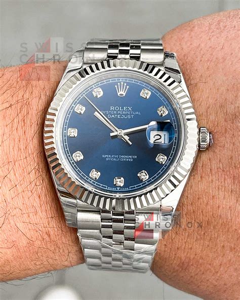 Rolex Datejust 41 Full Set Blaues Ziffernblatt Diamanten .